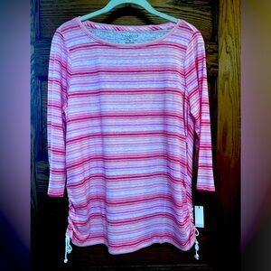 Talbots Slub knit Pink Striped Shirt Pullover Womens X petite NWT